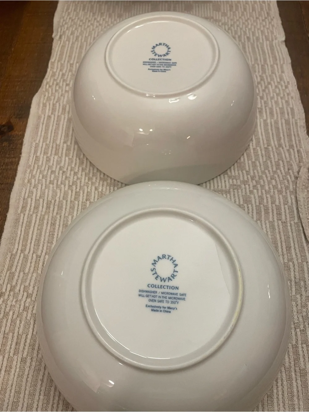 Two Martha Stewart Glossy White Ceramic Serving Bowl